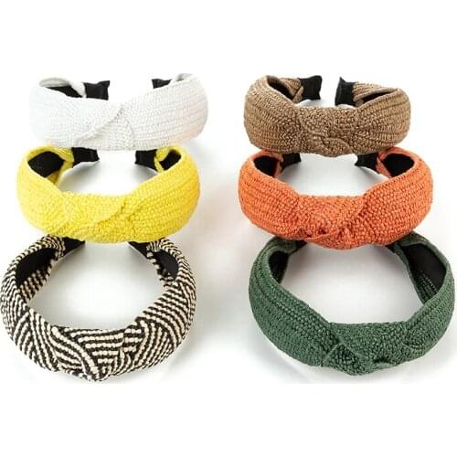 Women Bowknot Braid Headband Spring Summer New Straw Headbands Solid Color Fashion Headwear Girls Hairbands