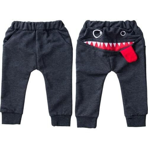 Pudcoco Cute Baby Boys Trousers Bottoms Toddler Kid Pure Cotton Long Pants Big Mouth Monster Style Trousers Baby Clothing 0-4Y