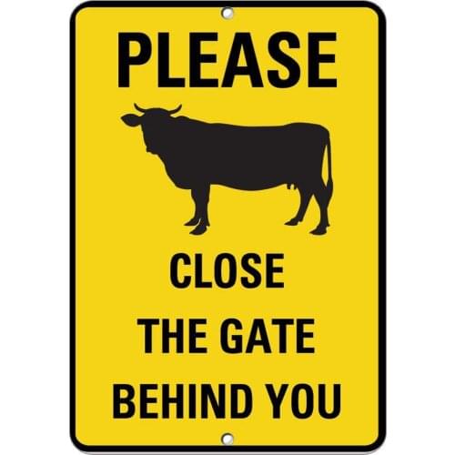 Pussycat Please Close The Gate Behind You Cow Symbol Activity Poster Funny Art Decor Vintage Aluminum Metal Tin Sign 20x30cm