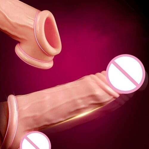 OLO Male Soft Reusable Penis Sleeve Realistic Shape Dildo Extender Enlargement Delay Ejaculation Erotic Ring Sex Toy For Men