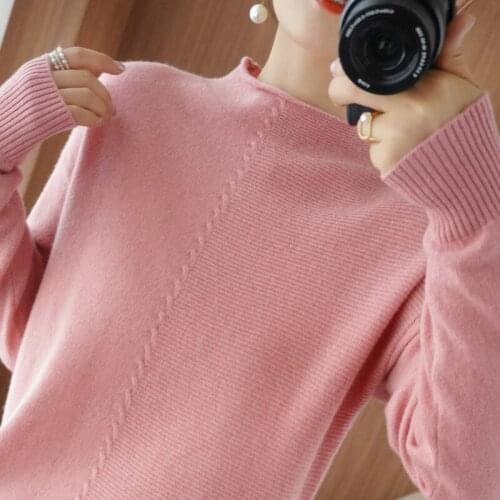 ATTYYWS Brand Autumn and winter new cashmere sweater womens half high neck loose hooded knit full sleeve 100% pure wool sweater