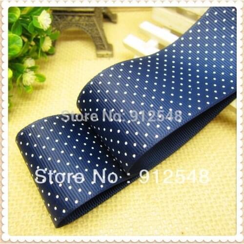 MNYD12,38mm Dark Blue Grosgrain ribbon Printed White Dots Polka,DIY clothing accessories handmade jewelry accessories material