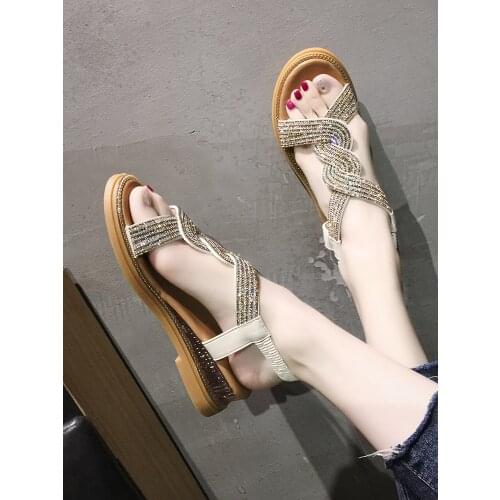 Large Size 35-40 Womens Shoes Summer New Fashion All-Match Exquisite Rhinestone Wedges Roman Sandals