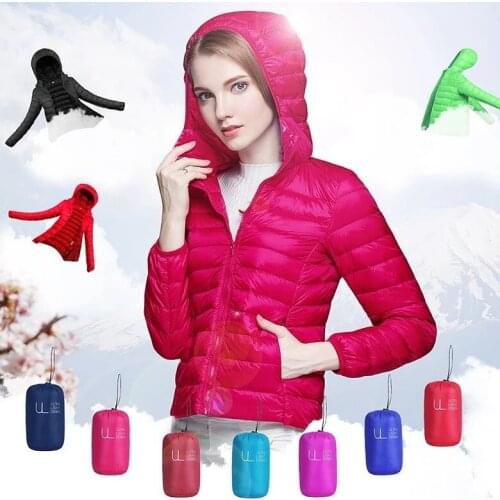 Ultra-light Plus Size Thin Down Jacket Women Autumn Winter Slim Short Hooded Warm White Duck Down Coat Women Outerwear