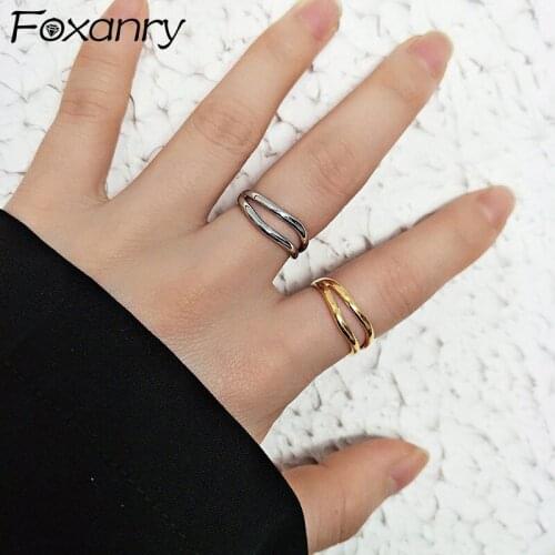 Foxanry Minimalist 925 Sterling Silver Charm Rings Creative Hollow Geometric Handmade Jewelry for Women Size 16.5mm Adjustable
