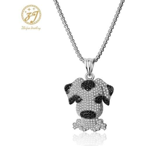 Zhijia Cartoon cute dog pendant necklace for women men luxury shiny full crystal rhinestone jewelry gifts
