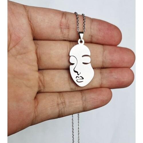 1pc Funny Beauty Face Stainless Steel Pendant Necklace Punk Necklaces Women Girls Fashion Jewelry Gift