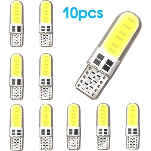 10pcs 12V 4/6/12 SMD LED T10 194 168 W5W COB Led Parking Bulb Auto Wedge Clearance Lamp CANBUS Silica Bright White License Light
