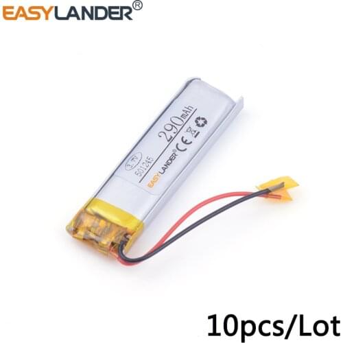 10pcs /Lot 501245 290mAh 3.7v lithium Li ion polymer rechargeable battery For Bluetooth Headset Smart watch Sports bracelet