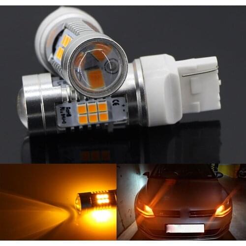 2Pcs 7440 Yellow LED Bulbs W21/5W WY21W T20 12V 21SMD Turn Signal Light Bulbs for VW Passat B5 B6 B7 Golf 5 6 7