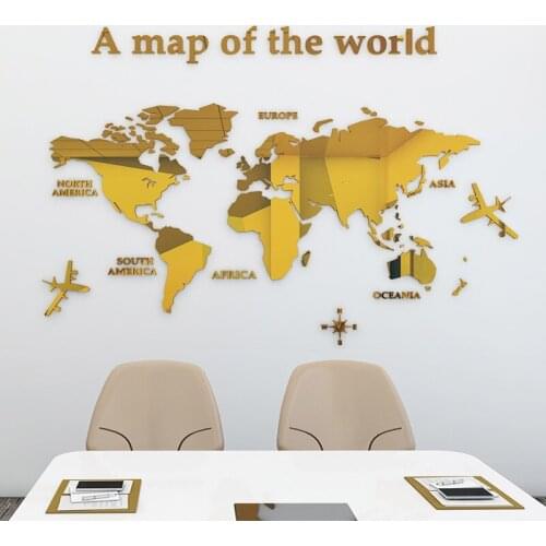 3D Mirror Wall Stickers World Map Wall Sticker DIY Acrylic TV Background Art Mural Decor mirror Office Home Decoration