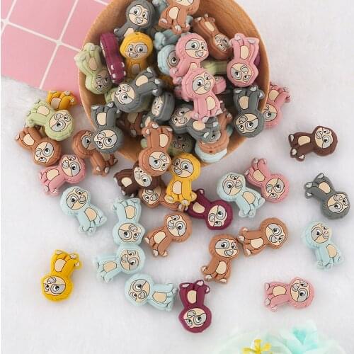 Kovict 50/100Pcs New Sloth Silicone Animal Beads Baby Teeth Care Teething Ring DIY Pacifier Chain Rodent Teether Toy BPA-Free