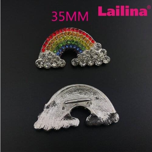 Free shipping 35mm rainbow rhinestone button with slider 10PCS
