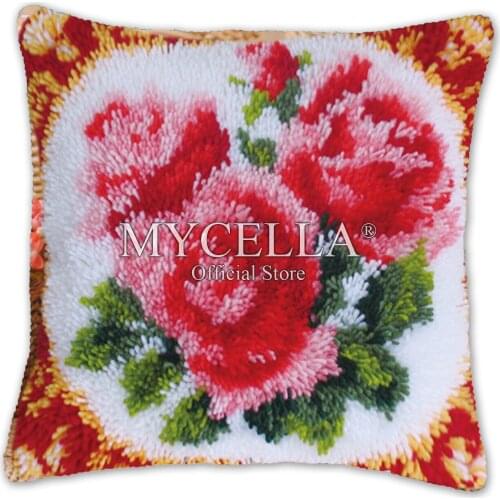 Flowers Latch Hook Roses & Poppies Cushion Cover Pre-Printed Crocheting Arts & Crafts Pillow Case Sofa Pillows Home Decor