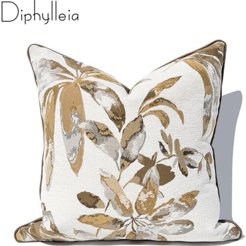 Diphylleia Modern American Style Thick Fabric Throw Pillow Case Living Room Sofa Cushion Cover Elegent White Flower Jacquard