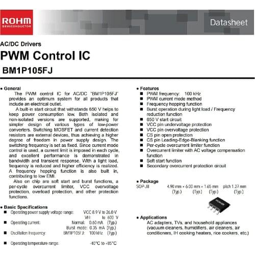 BM1P105FJ SOP-8 AC/DC Drivers PWM Control IC BM1P105 1P105 SOP8