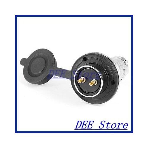 Flange Mounting GX25-2 2Pin Male 25mm Aviation Plug Connector w Plastic Cover