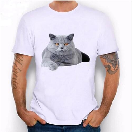 New Fall Summer Fashion Mens Short Sleeve British Shorthair Cat T-Shirt Cute Animal Printed Male Tees Casual Hipster Tops
