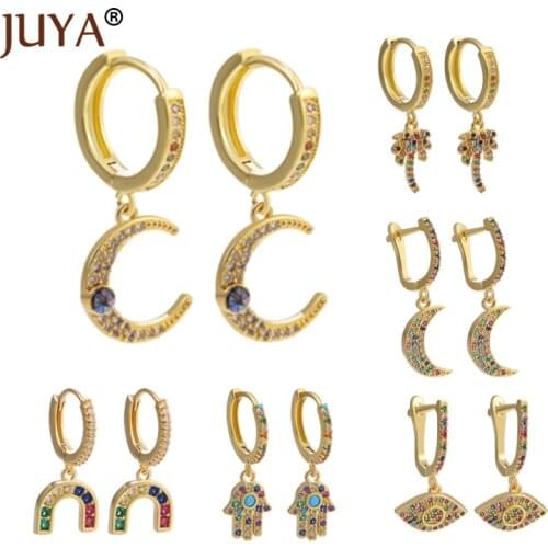 Juya Rainbow Earrings Evil Eyes Moon Starfish Copper Colorful Zircon Crystal Earrings for Woman Fashion Brincos Accessories