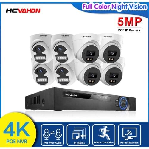 HCVAHDN HD 5MP CCTV 8 Cameras OutdoorTwo Way Audio Security Video Surveillance IP Camera System Set 8CH POE NVR Kit 4K XMEYE