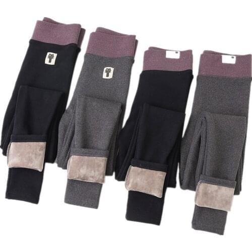 Korean Slim High Waist Warm Fleece Leggings Pants Women Thicken Velvet Cotton Workout Pathwork Leggings 2021 Autumn Winter
