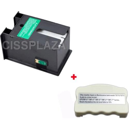 CISSPLAZA 1pc t6710 Maintenance Tank box + resetter compatible for Epson WP-4010 WP-4020 WP-4023 WP-4094 WP-4520 4530 4533