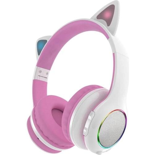 Cat Ear LED Light Bluetooth Headphone With Mic Stereo Music Game Headset Foldable Wireless Sports Girls Earphones for Smartphone