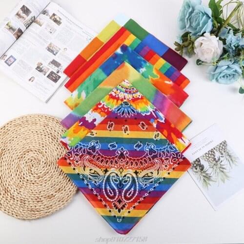 Rainbow Stripes Plaid Tie-Dye Print Square Scarf Bandana Unisex Hip Hop Cotton Headband Festival Wristband Neck MY28 21 Dropship