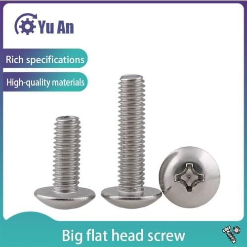 [M3-M6] 316 Stainless Steel Large Flat Head Machine Thread Cross Groove Large Flat Head Machine Screw Mushroom Head Screw 30Pcs