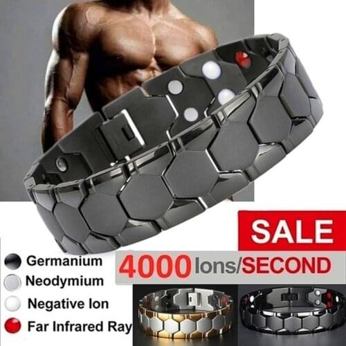 Hot Sale 4000 Gauss Stainless Steel Magnetic Bracelet for Men Therapy Bracelet Gold Color 4 IN 1 Bracelet Health Energy Bracelet