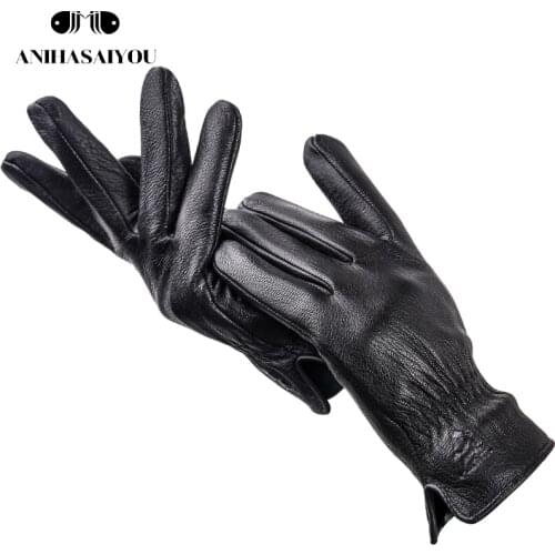 Fashion imitation deerskin pattern Mens gloves,comfortable warm winter leather gloves men,black sheepskin winter gloves-8020N