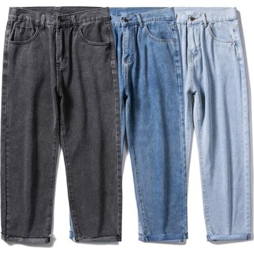 Autumn New Men Wide-Leg Jeans Classic Brand Trend All-Match Loose Straight Denim Cropped Trousers Male Korean Ankle-Length Pants