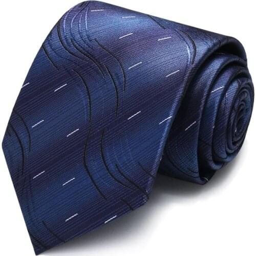 High Quality 2020 Designer New Fashion White Gradient pattern Dark Blue 8cm Ties for Men Necktie Work Formal Suit with Gift Box