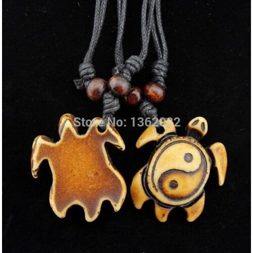 Men Womens Amulet Faux Bone Carved Taoist Yin Yang Turtles Pendants Surfer Necklace Gift MN432