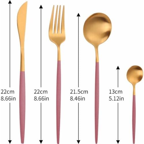 Pink Gold Spoon Matte Cutlery Set 4Pcs Complete Stainless Steel Dinnerware Kitchen Food Knife Fork Spoon Tableware Dropshipping