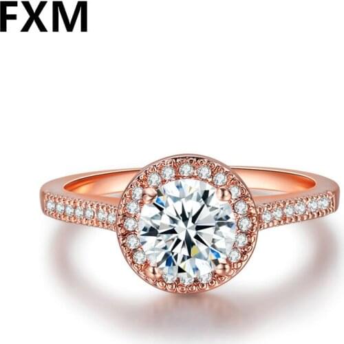 2021 New Fashion Women Rings CZ Crystal Rose Gold Color Round Engagement Wedding Band Rings for Women Jewelry Dropshipping