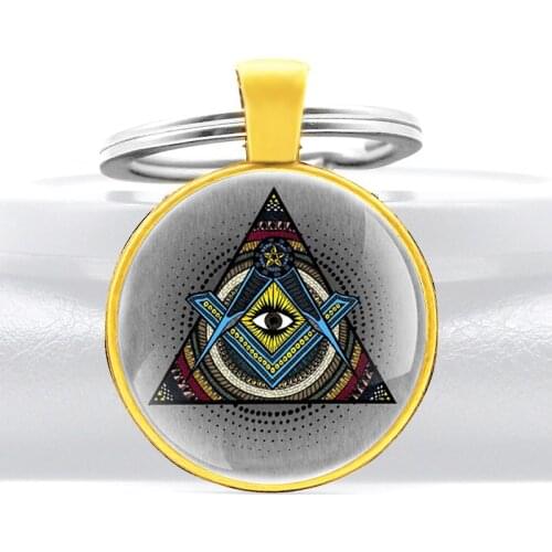 New Free and Accepted Masons Design Glass Cabochon Metal Key Chain Charm Men Women Key Ring Unique Jewelry Gifts Keychains