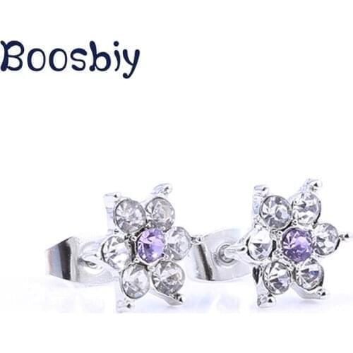 New Arrival Fashion Purple Flower Stud Earring Silver Plated Brand Earrings For Women Exquisite Valentines Day Jewelry Gift