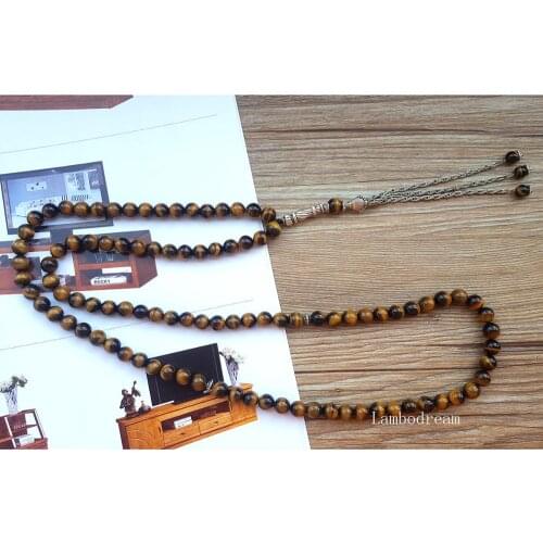 New Arrival Natural Tigers Eye Stone 99 Prayer beads Islamic Muslim Tasbih Rosary Misbaha bead for Famliy friend Necklace gift
