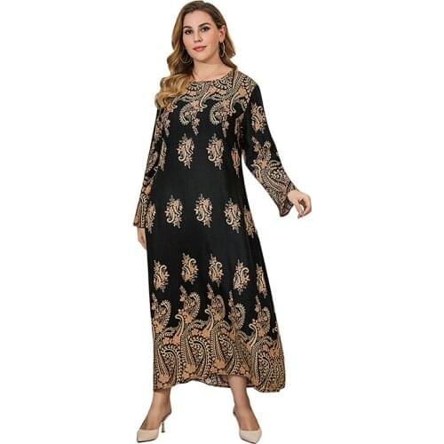 Middle East Muslim 2021 Europe The United States New Spring Large Print Temperament Commuting Loose And Slim Dress