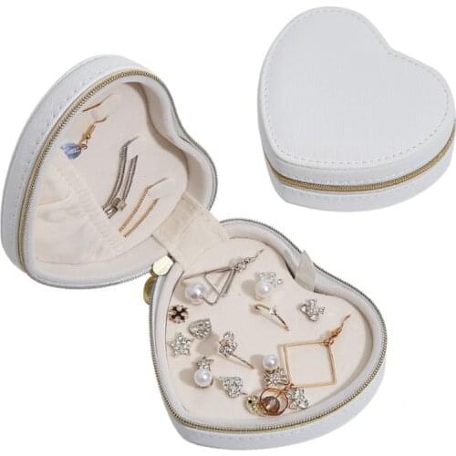 Heart Shape Portable Jewellery Box Travel Organizer Heart Jewelry Box PU Leather Women Girls Traveling Jewelries Case