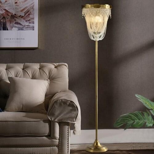 Postmodern Light Luxury Floor Lamp Living Room Bedroom Bedside Crystal Simple Creative All Copper Floor Lamp