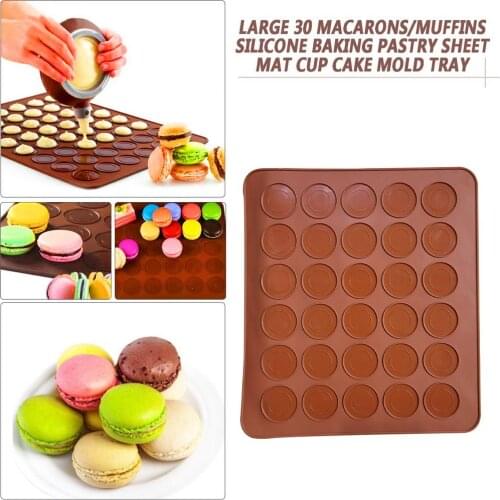 Professional Large 30 Macarons Muffins Silicone Baking Pastry Sheet Mat Cup Cake Mold Tray Baking Pastry Mould Sheet Mat