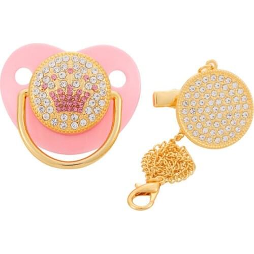 Baby Pacifier And Clips BPA Free Silicone Pacifier For Babies Luxury Infant Dummy Bling Rhinestone Gold Newborn Soother Nipple