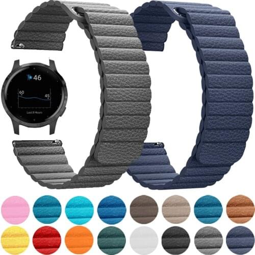 20mm 22mm Loop Leather Strap for Garmin Venu 2 Sq GarminMove 3 GarminActive Vivoactive 4 Band Bracelet Wrist Magnetic Watchbands