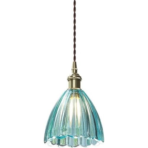 Nordic LED Aquamarine Glass Pendant Lights Retro Dining Bar Counter Kitchen Hanging Lamp Living Room Bedroom Decoration Lighting