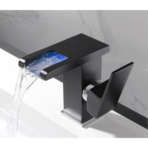 LED Waterfall Basin Faucet Color Changing sink faucetDeck-mounted for Kitchen Bathroom retro faucet sensor tap