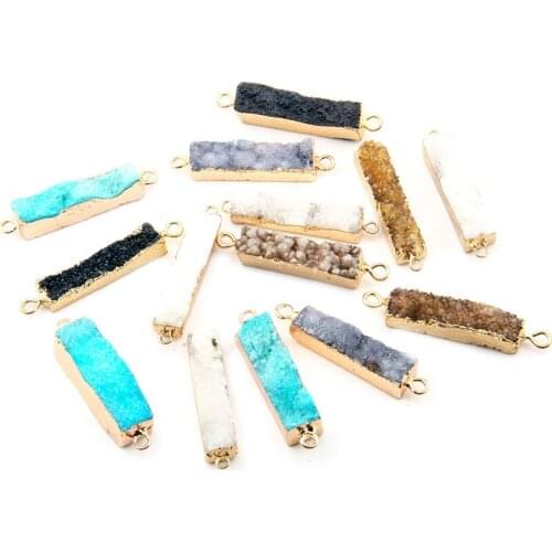 White quartzs rectangular gold-plated semi-precious stone connector for jewelry making temperament accessories size 45x9x6mm