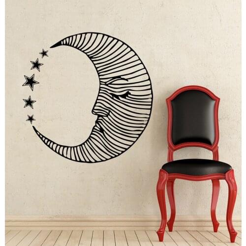 Sleepy Moon Stars Wall Decal Striped Sleeping Moon Wall Vinyl Stickers For Living Room Bedroom Decor Art vinilos paredes S-147