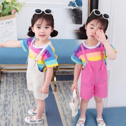 Girls Clothing Rainbow Tshirt + Jumpsuit Tracksuits For Girls Patchwork Tracksuit Girl Casual Style Childrens Tracksuit